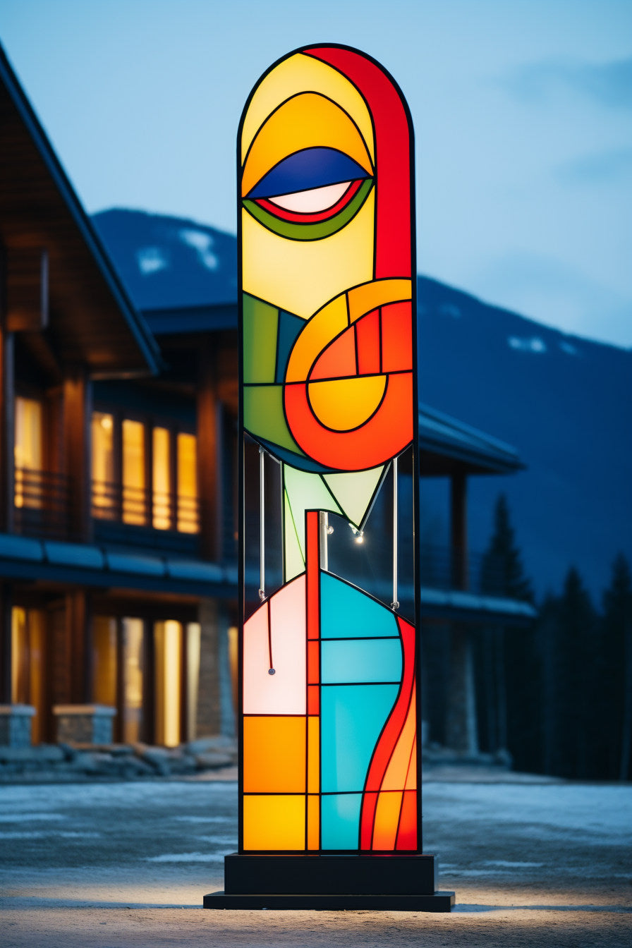 Totem reklamowy w stylu Bauhaus, z podświetleniem LED