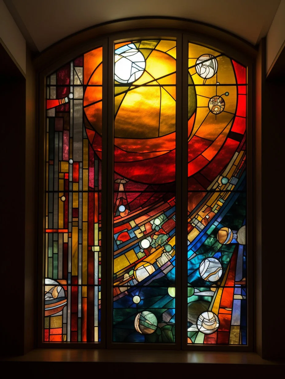 Witraż - "gwiezdna opera i geometria"