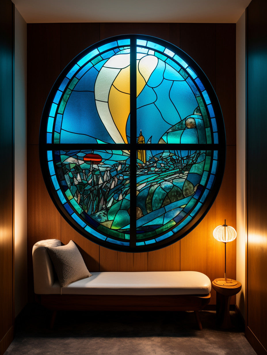 Witraż - "niebieska fala"