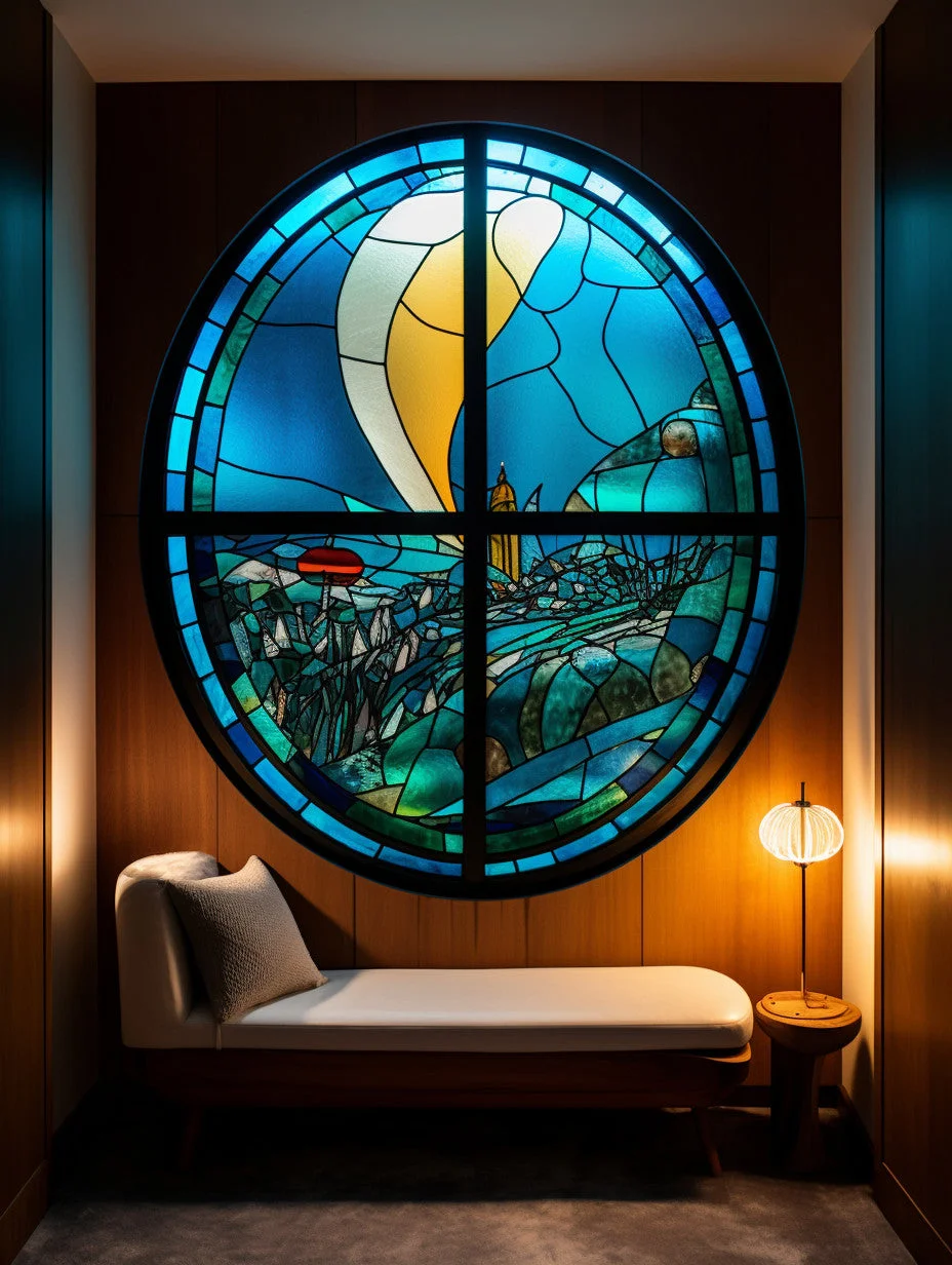 Witraż - "niebieska fala"