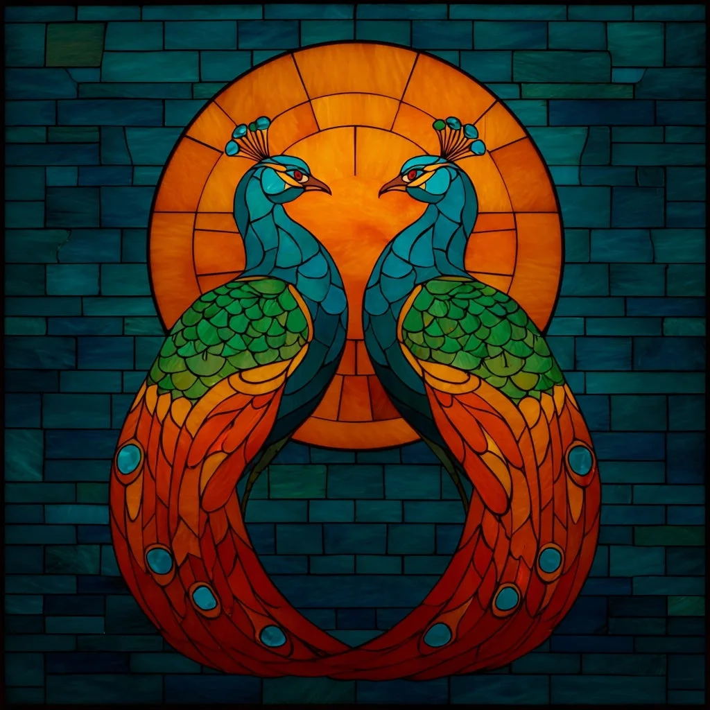 Witraż Pavo Gemini (łac. Pawie Bliźniacze)