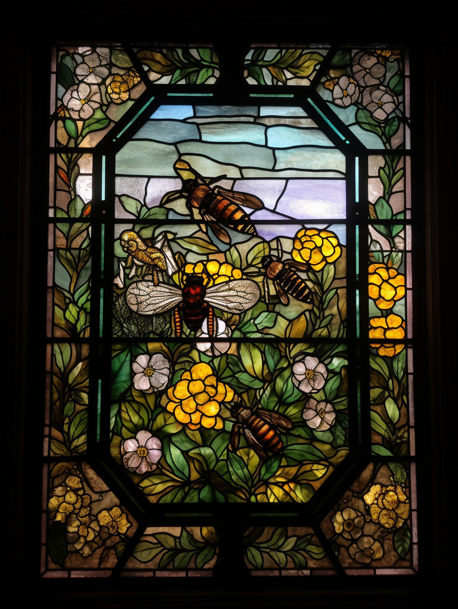 Witraż - "pszczoły na łące"