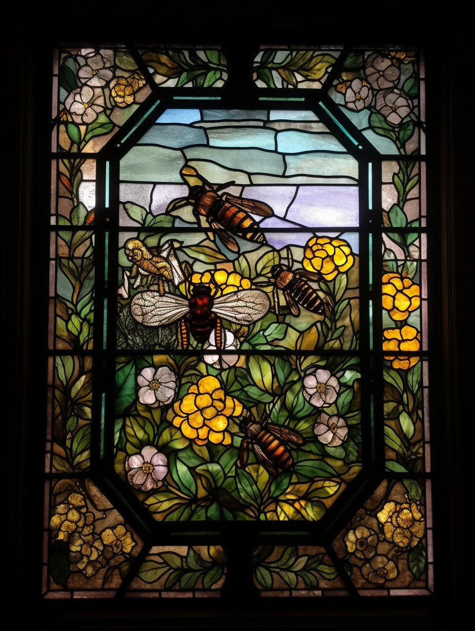 Witraż - "pszczoły na łące"