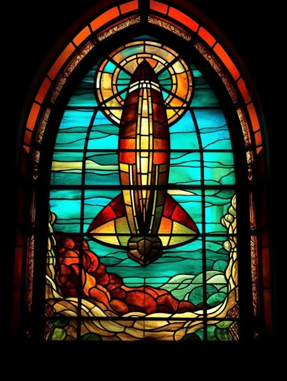 Witraż - "międzygalaktyczna rakieta"