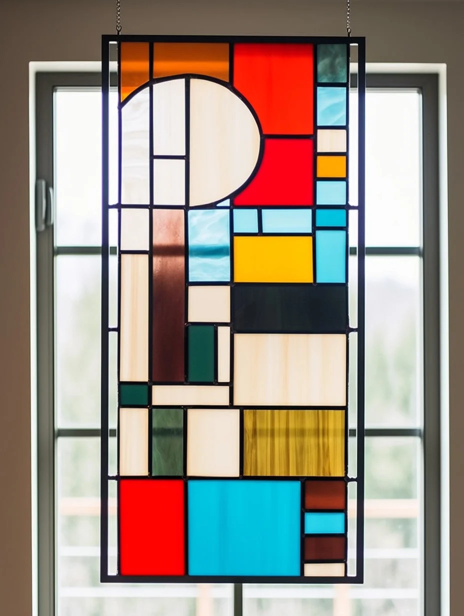 Witraż wiszący - "modernistyczna mozaika bauhaus"