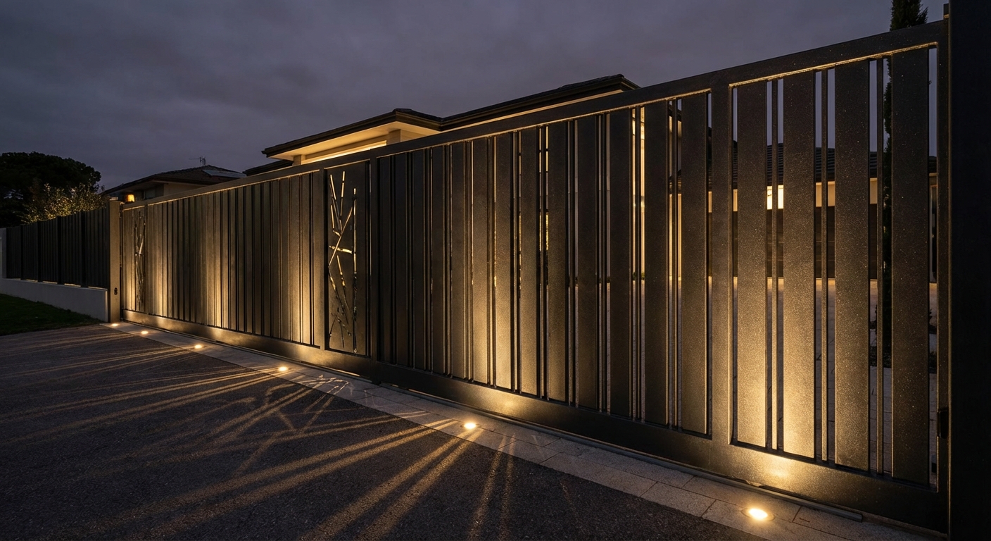 Brama Przesuwna 'Antracytowy Monolit' – Architektoniczna Symfonia Precyzji i Światła