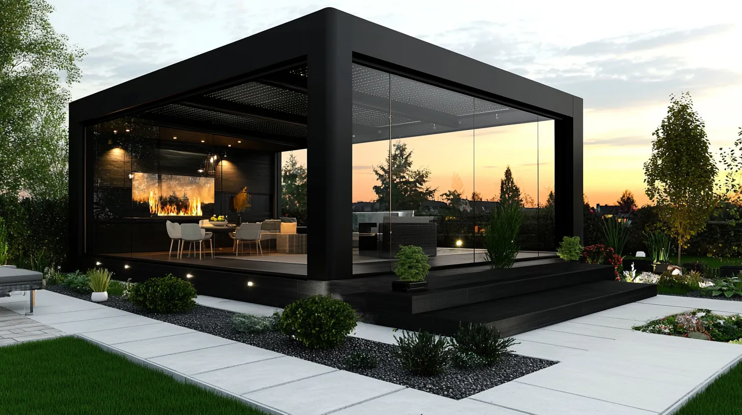 Loftowy Pawilon Lounge "Anthracite Fire Cube" - Nowoczesność i Ogień