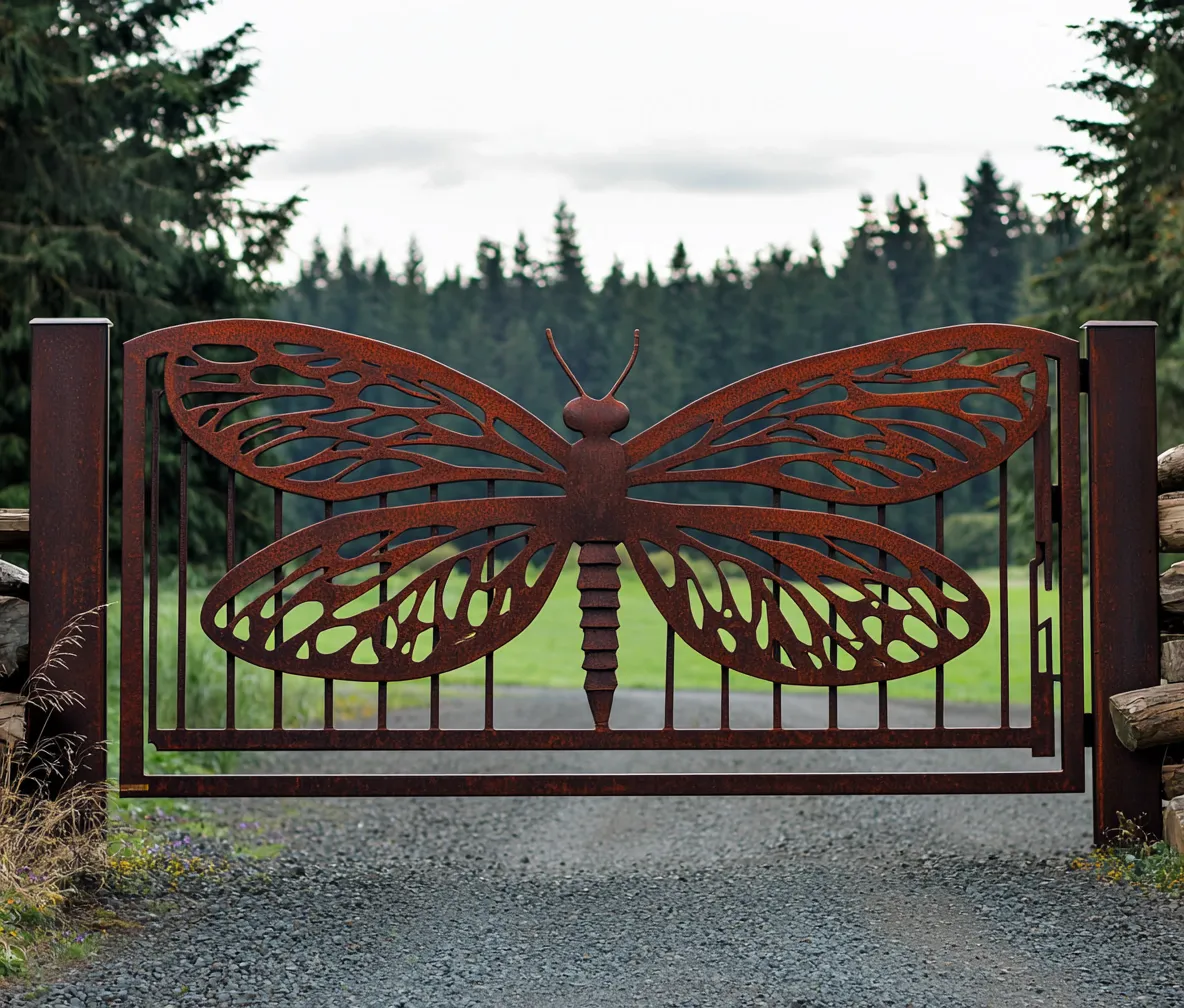 Artystyczna Brama Corten "Ważka Ażurowa" – Lekkość Stali