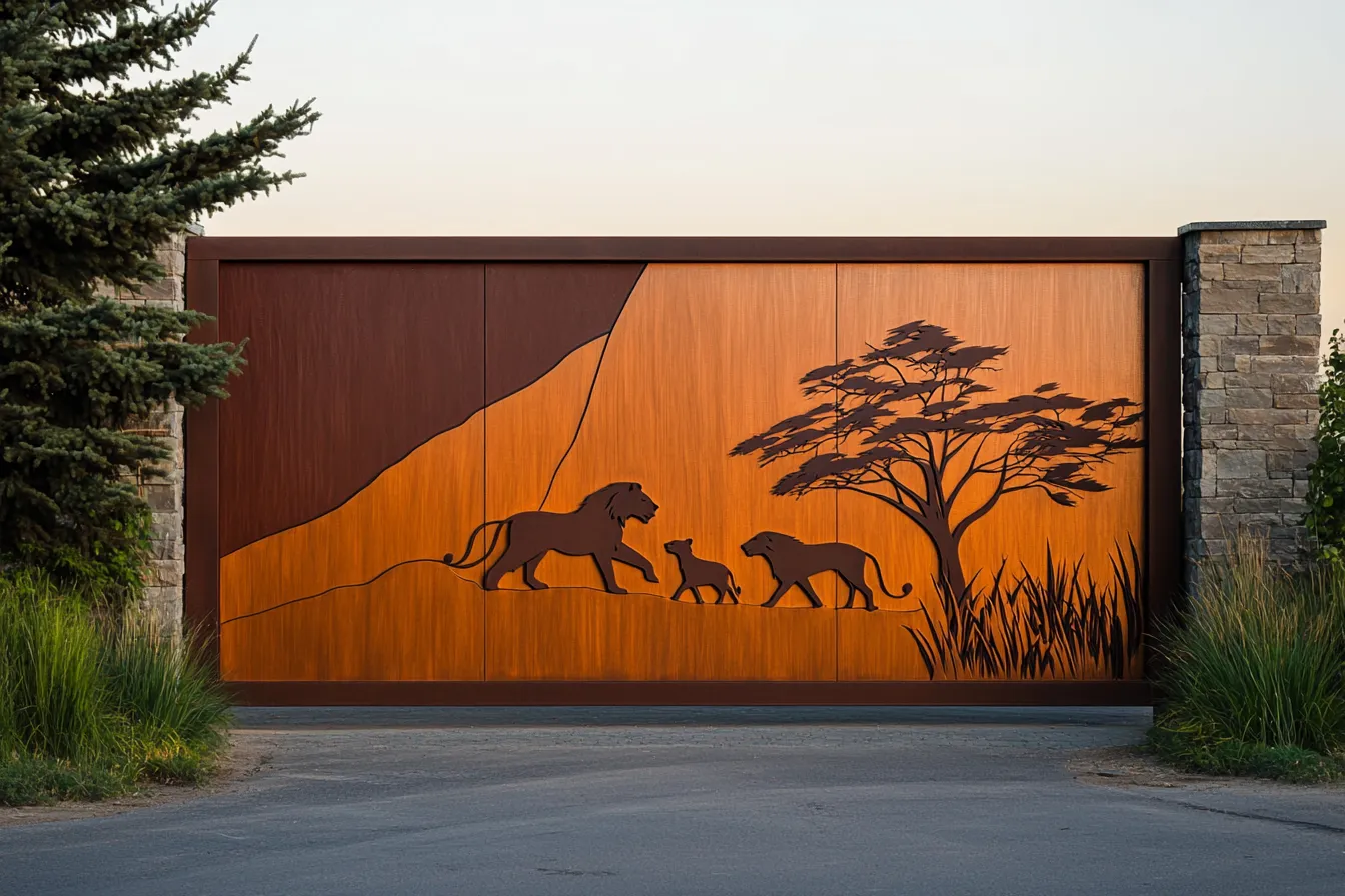 Artystyczna Brama "Lwia Rodzina" – Panorama Sawanny w Twoim Wjeździe