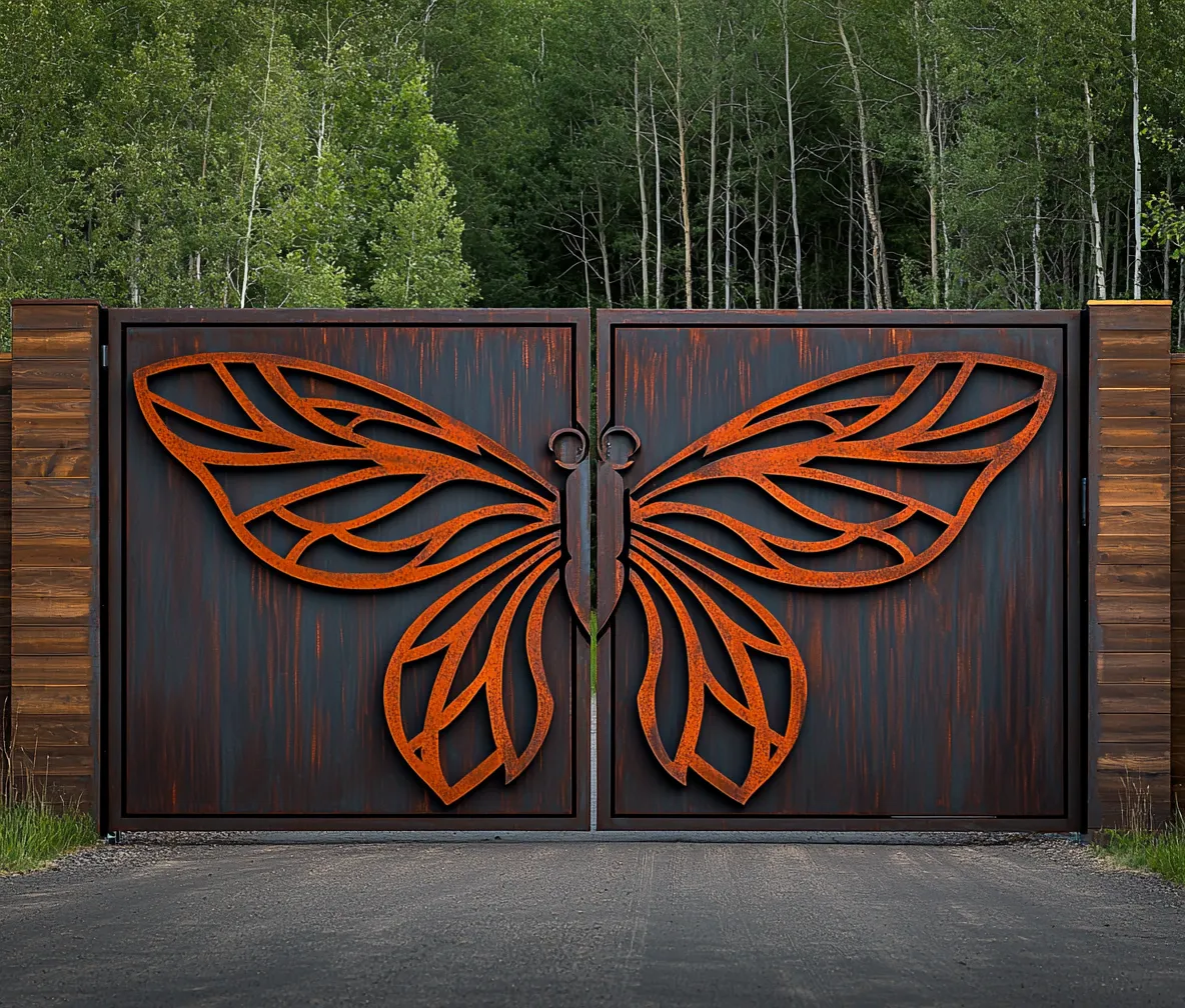 Artystyczna Brama "Skrzydła Monarcha" – Kontrast Cortenu i Antracytu