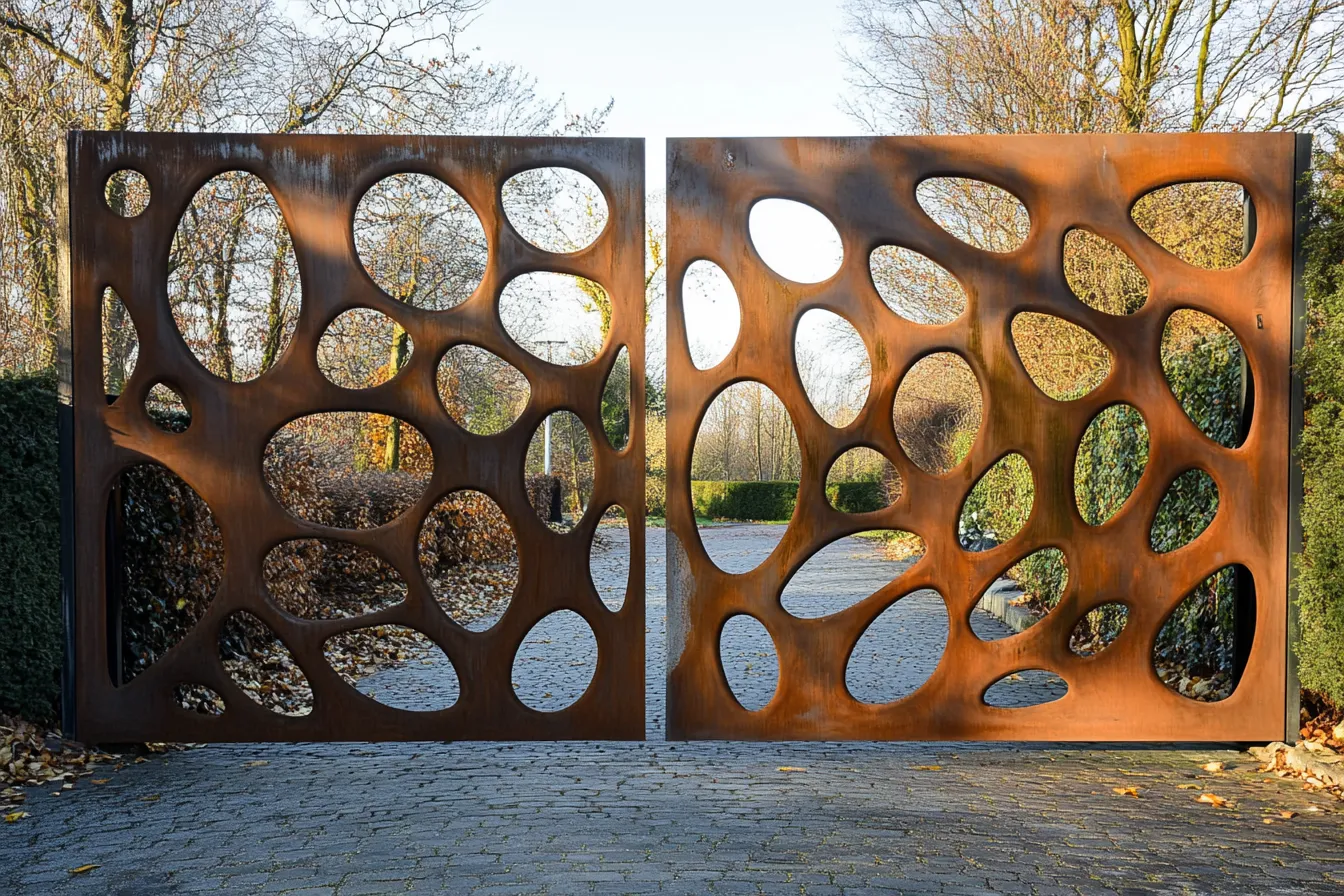 Biomorficzna Brama Corten "Komórki Natury" – Ażurowa Struktura