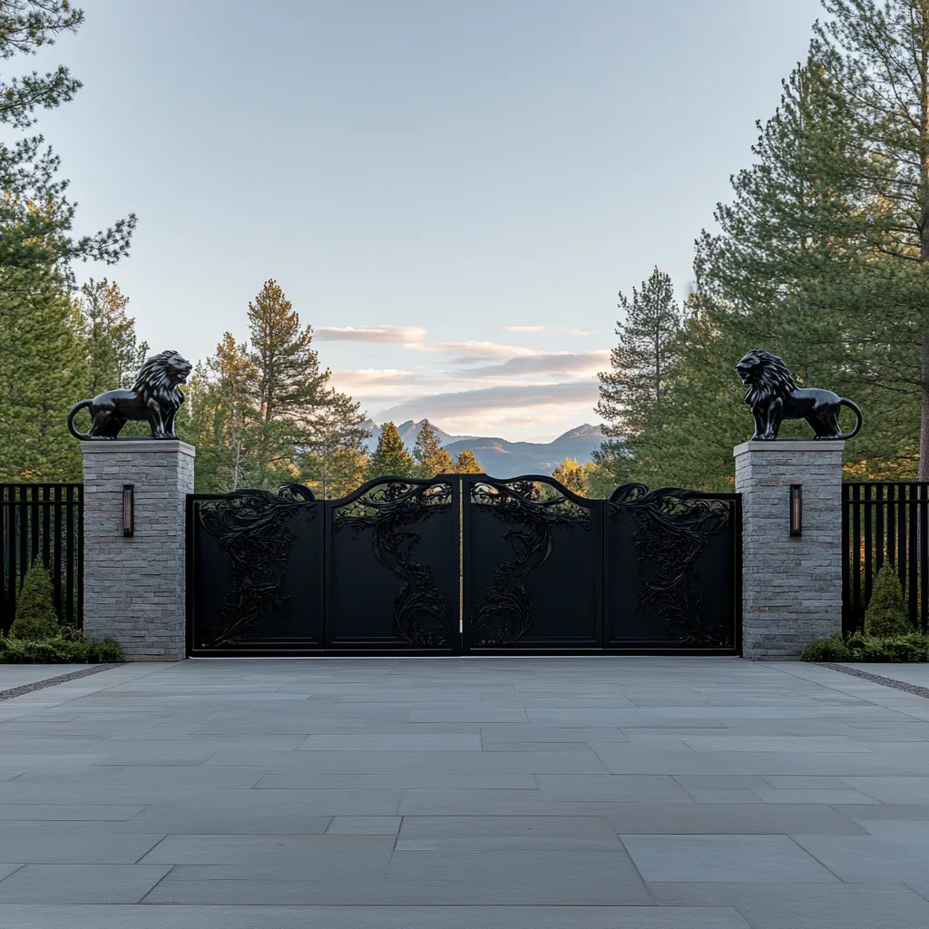 Brama "Czarny Monolit" – Nowoczesna Klasyka z Lwami