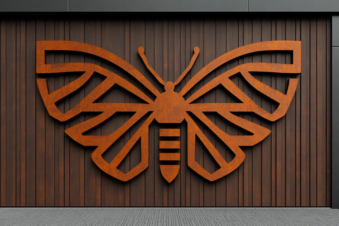 Dekoracyjny Panel "Ćma" z Cortenu - Sztuka na Drewnie