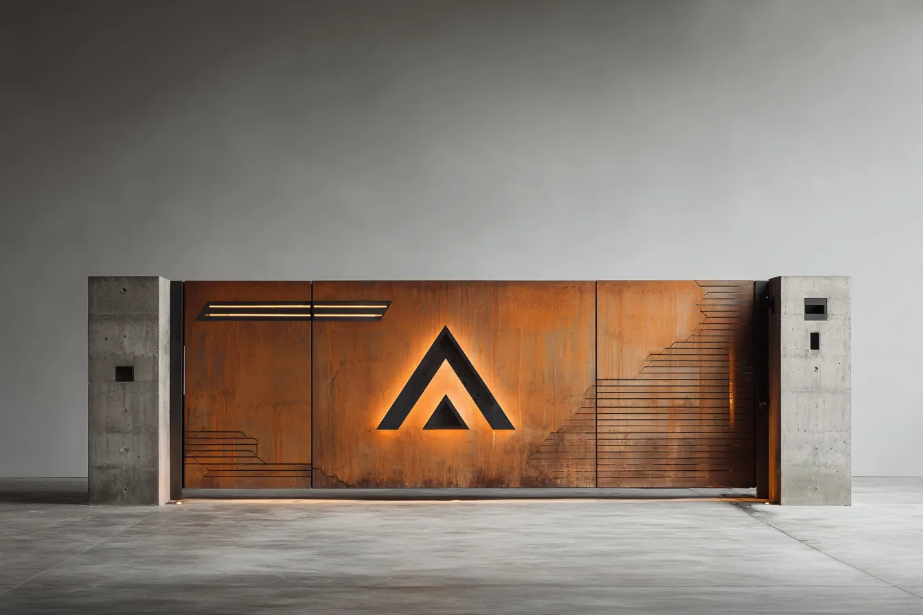 Industrialna Brama Corten "Symbol Korporacji" – Nowoczesny Brutalizm