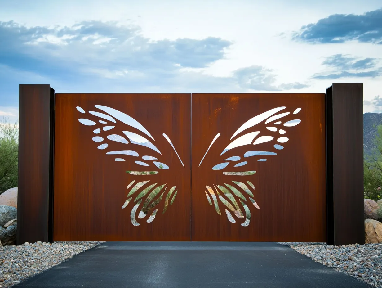 Nowoczesna Brama Corten "Motyli Pocałunek" – Prosta Forma, Bogata Treść