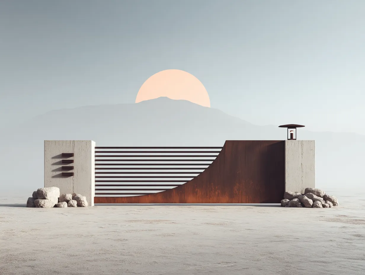 Nowoczesna Brama Corten "Połowa Horyzontu" – Kontrast i Równowaga