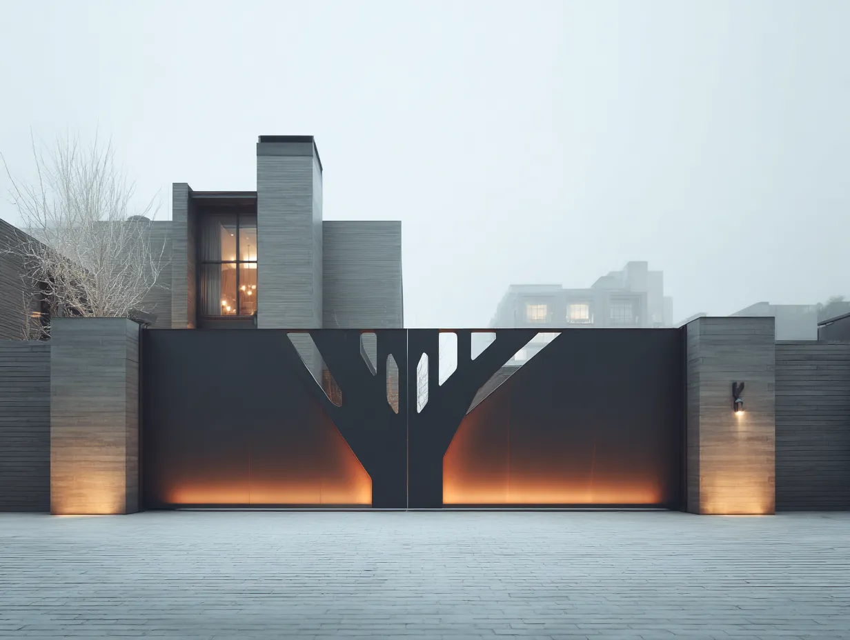 Nowoczesna Brama Full-Panel "Krzemowe Drzewo" – Styl i Monolityczność