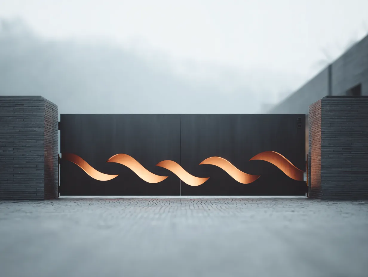 Nowoczesna Brama Full-Panel "Miedziana Fala" – Elegancja i Podświetlenie