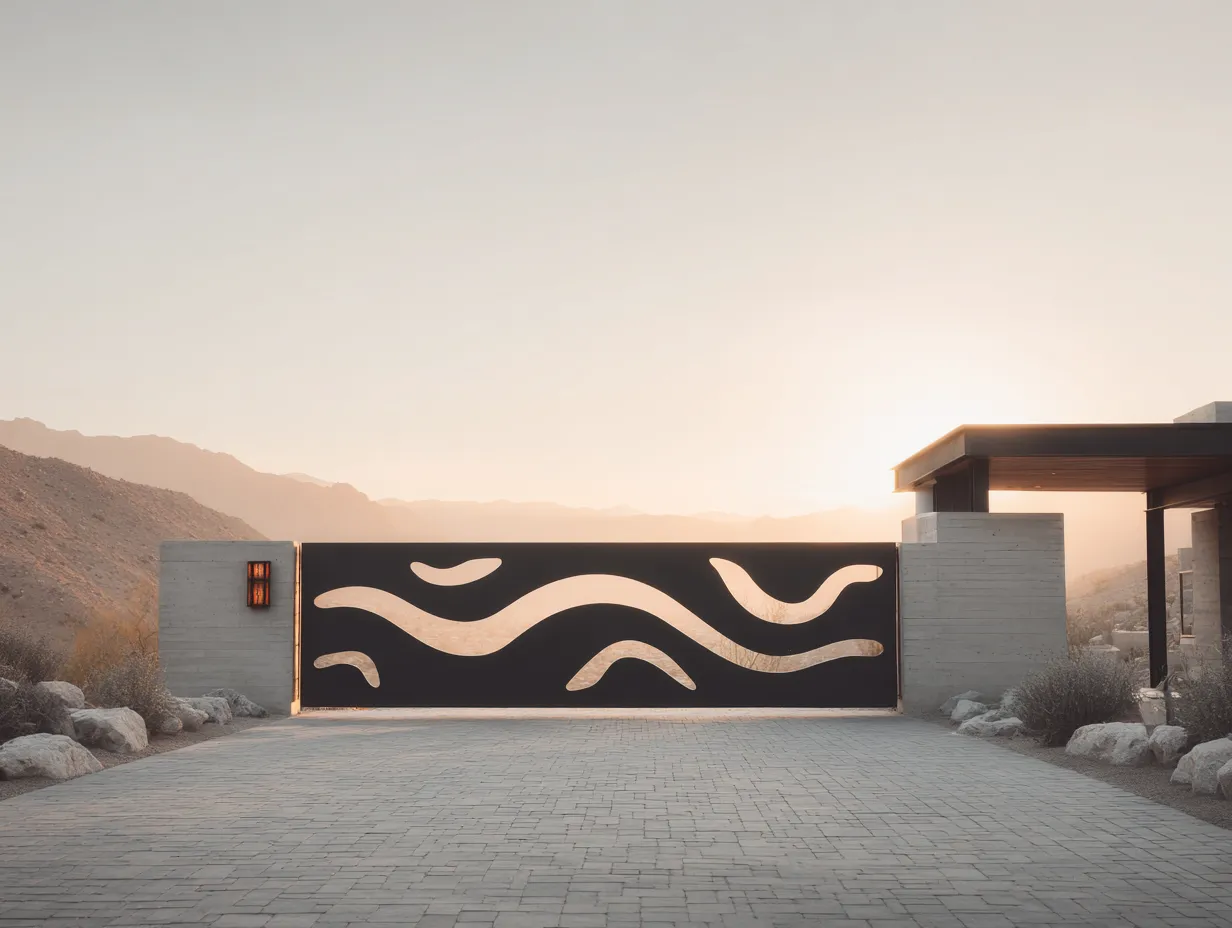 Nowoczesna Brama Full-Panel "Pustynna Kaligrafia" – Sztuka i Światło