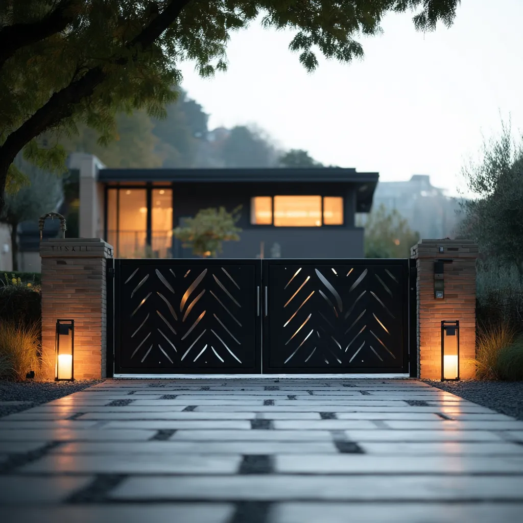 Nowoczesna Brama Panelowa "Diagonalne Liście" – Natura w Geometrii