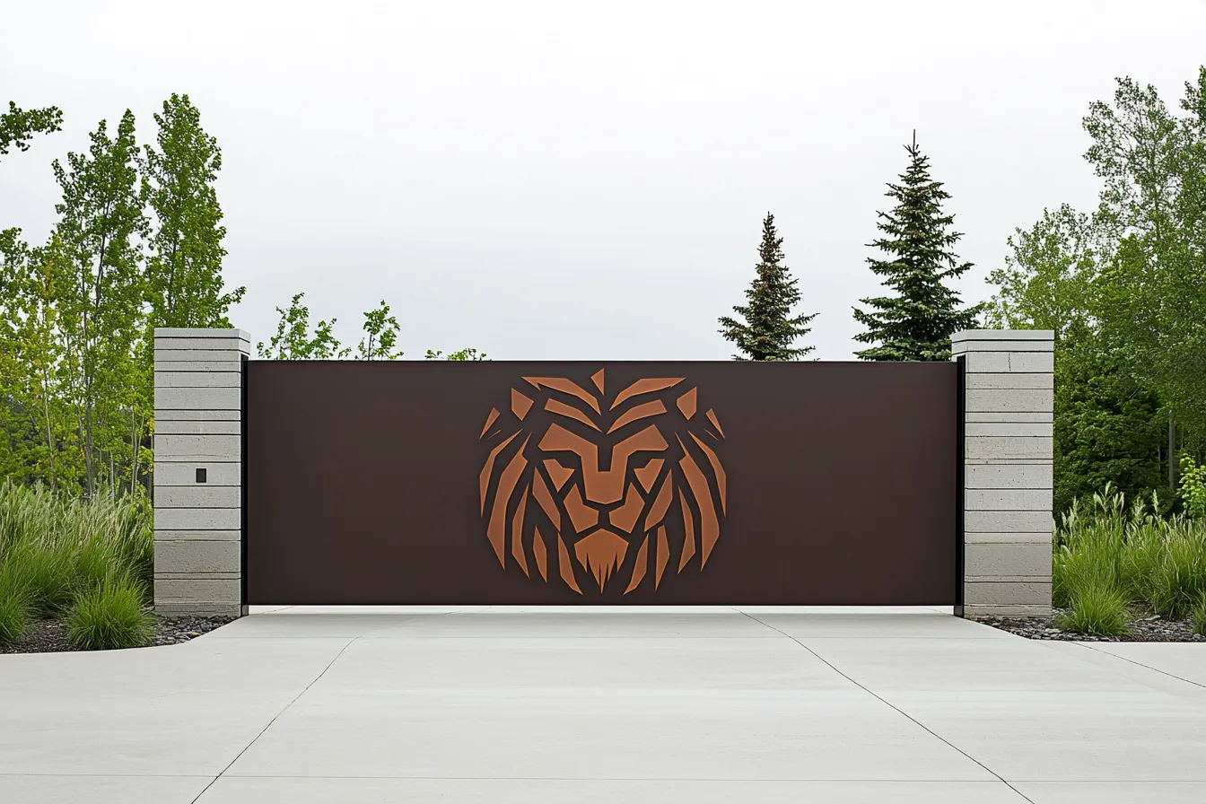 Nowoczesna Brama Pełna "Geometryczny Lew" – Siła i Minimalizm