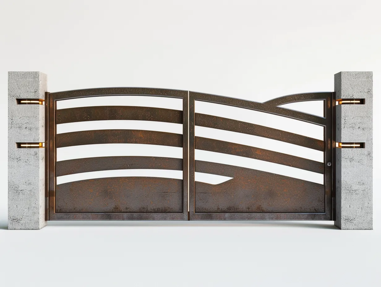 Nowoczesna Brama Wjazdowa ze Stali Corten - Fala Organiczna