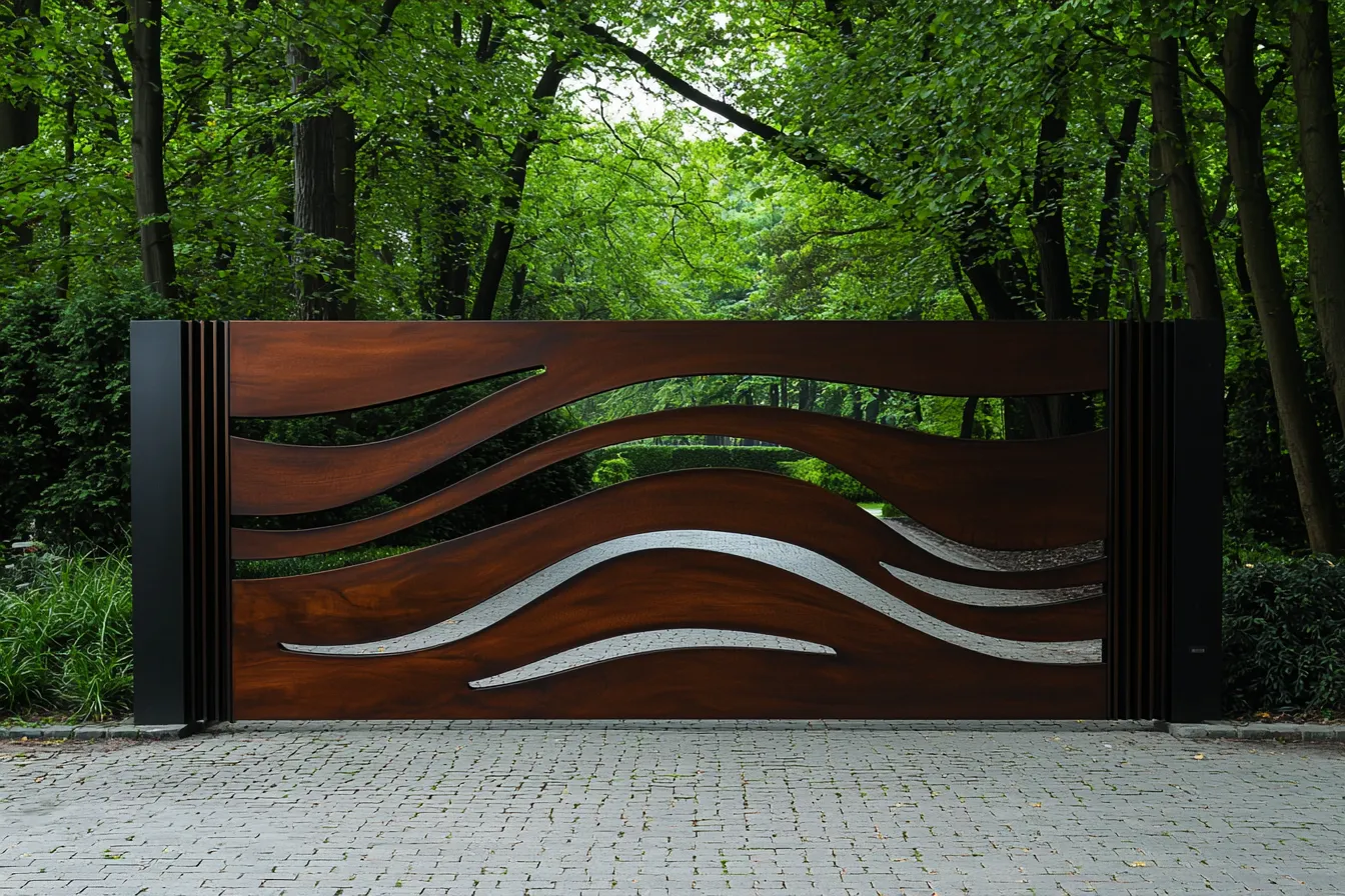 Organiczna Brama Drewniana "Nurt Rzeki" – Ciepło Natury