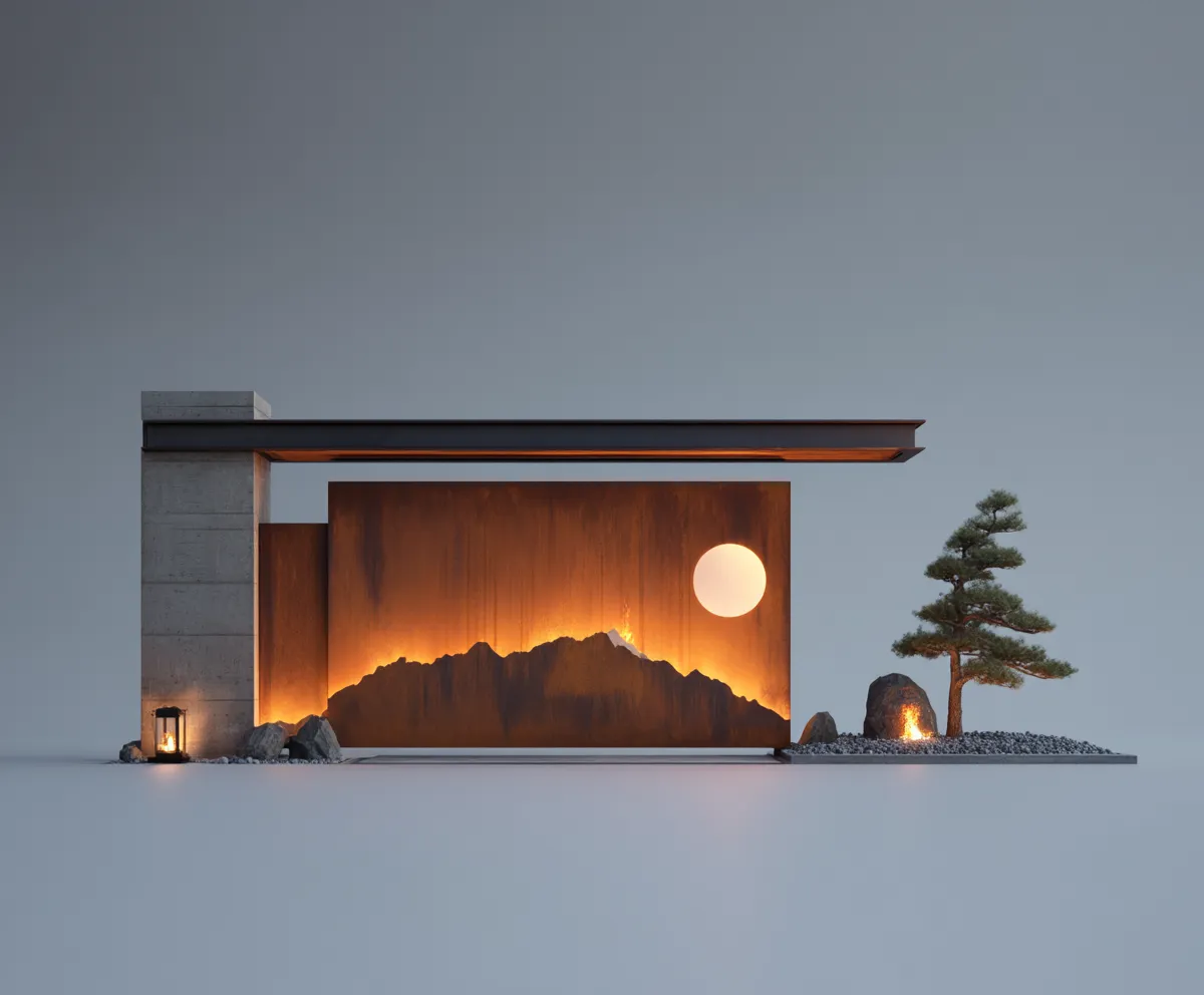 Pejzażowa Brama "Wschód nad Szczytami" – Obraz w Stali